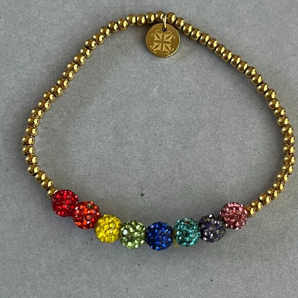 Rustic Cuff Mini Shambala Beads Multi Color Stretch Logo Bracelet - Picture 2 of 3